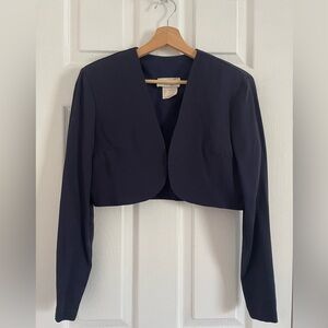 Vintage Navy Cropped Blazer Viscose Blend